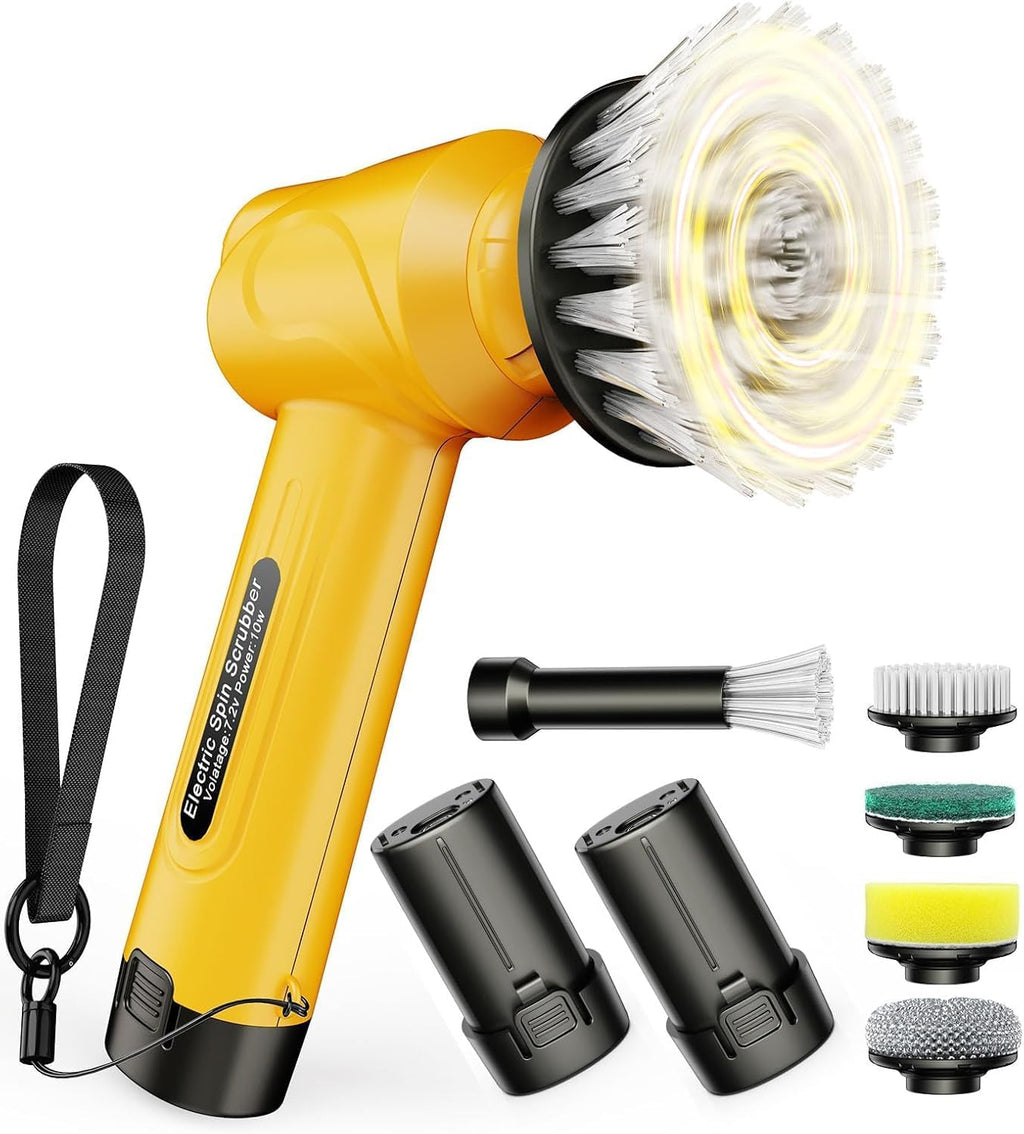 Electric Scrubber Handheld 5000 Mah Battery Cleaning Brush | 5 Brush Heads, 3 Speeds, 600 RPM, 2 Replaceable Batteries, Power Spin Scrubbing Brush for Kitchen, Sink, Dish, Window