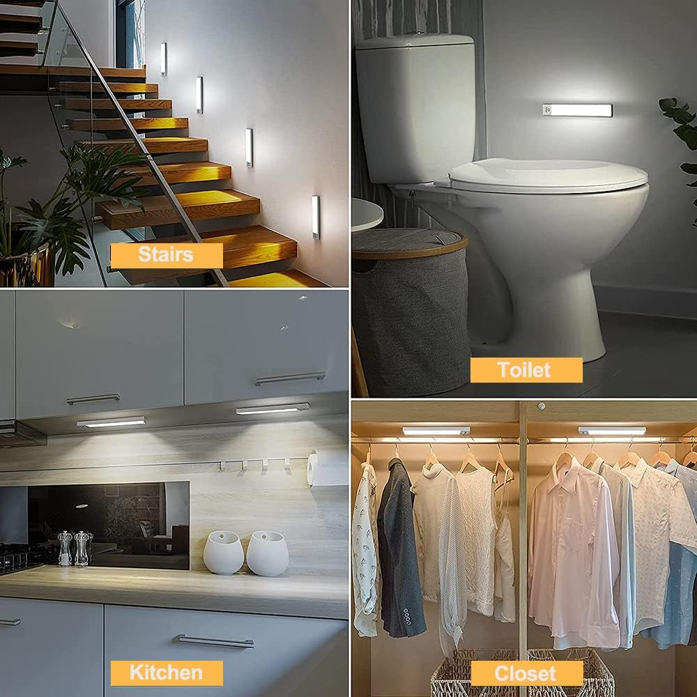 Motion Sensor Lights Rechargeable 40 Leds Wireless Dimming Indoor Night Light, Auto On/Off with Magnetic Stickers for Stick-On Anywhere for Stairs,Under Cabinet,Closet,Room, Wardrobe (6000K, 1 Pack)