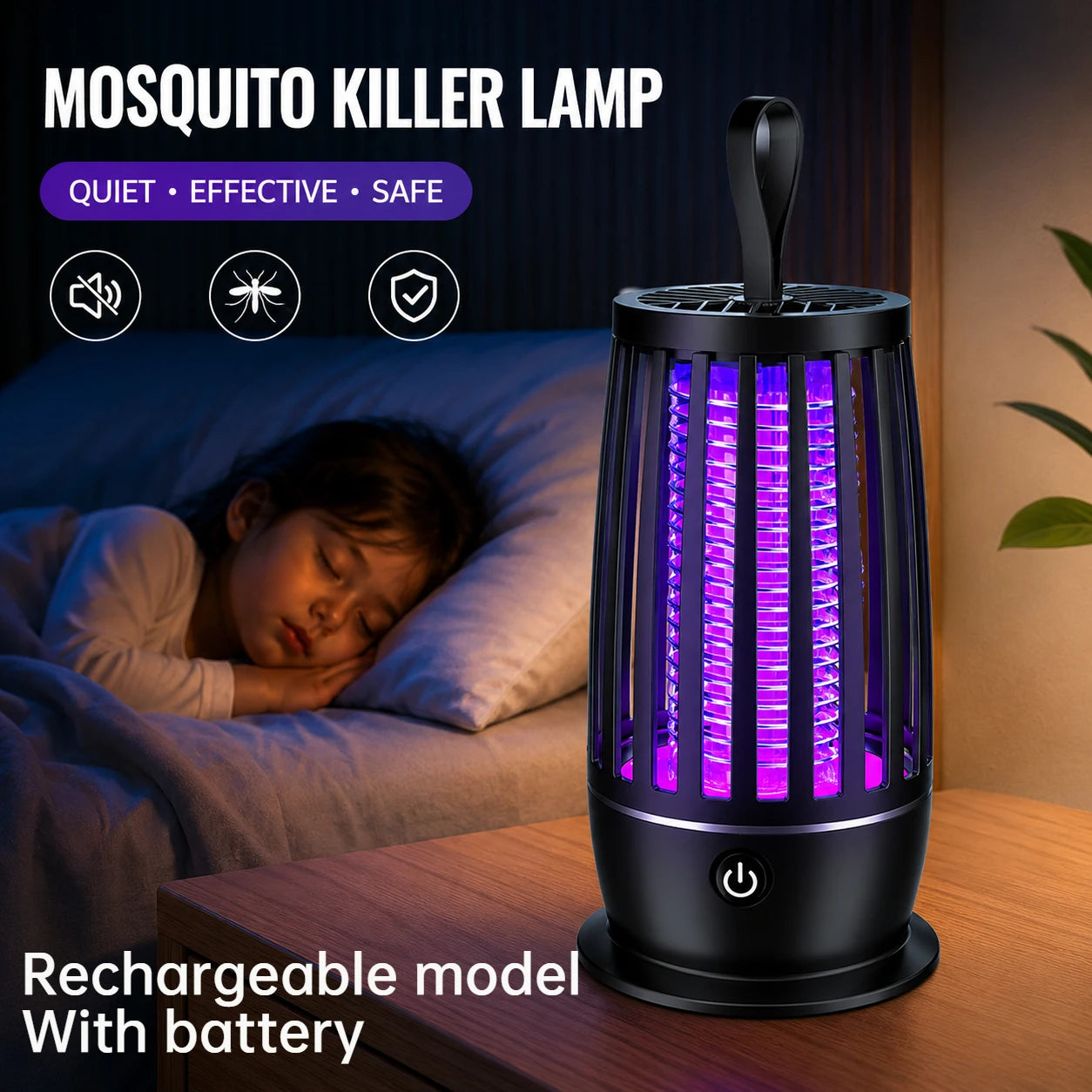 Mosquito Killer Lamp 2-In-1 UV Mosquito Killer Quiet Night Light USB Rechargeable Insect Killer Outdoor Mosquito Killer Lamp