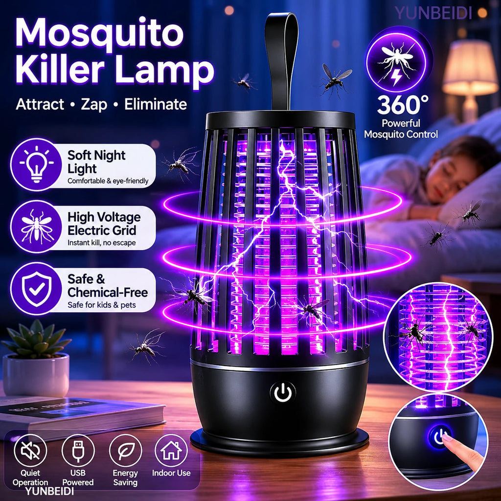 Mosquito Killer Lamp 2-In-1 UV Mosquito Killer Quiet Night Light USB Rechargeable Insect Killer Outdoor Mosquito Killer Lamp