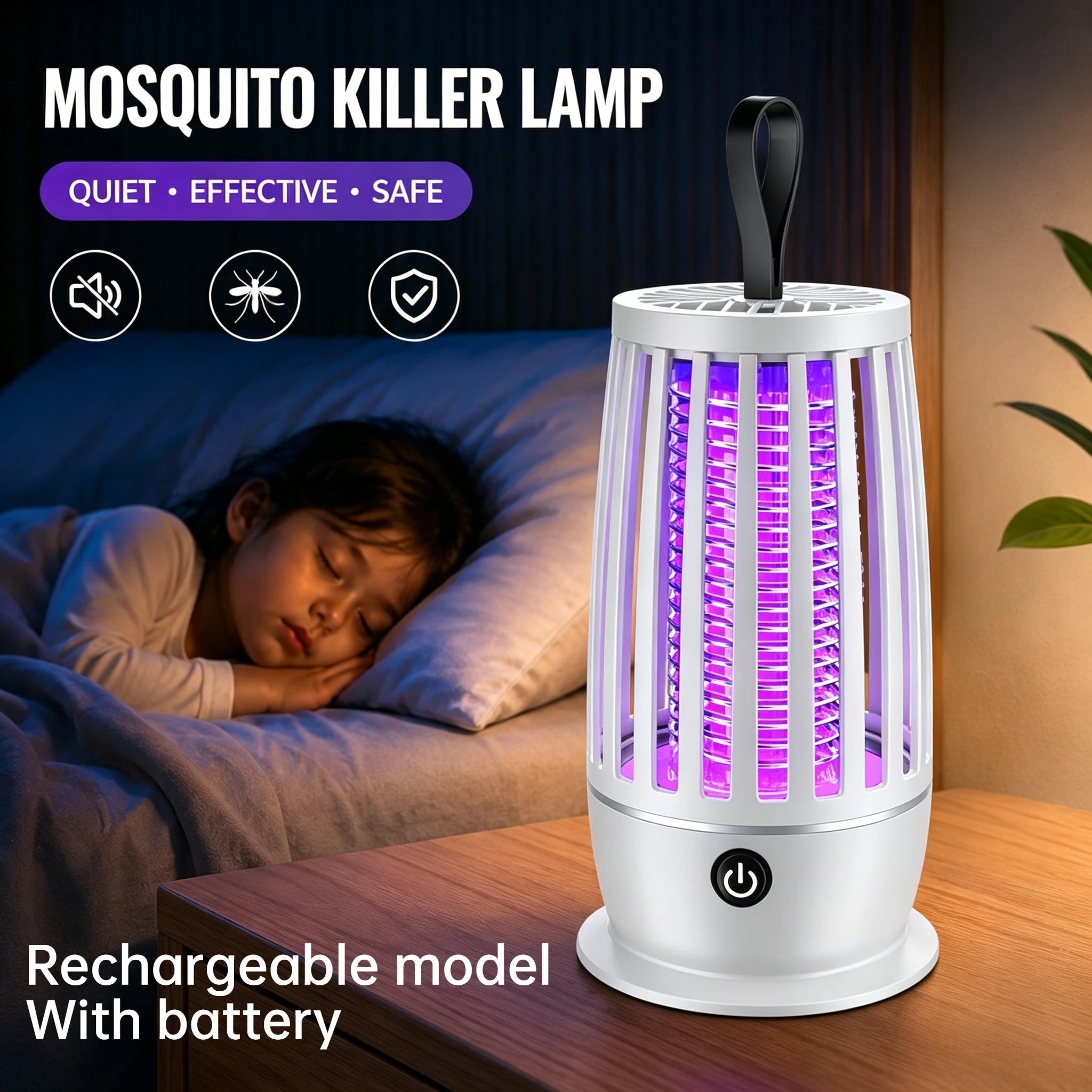 Mosquito Killer Lamp 2-In-1 UV Mosquito Killer Quiet Night Light USB Rechargeable Insect Killer Outdoor Mosquito Killer Lamp