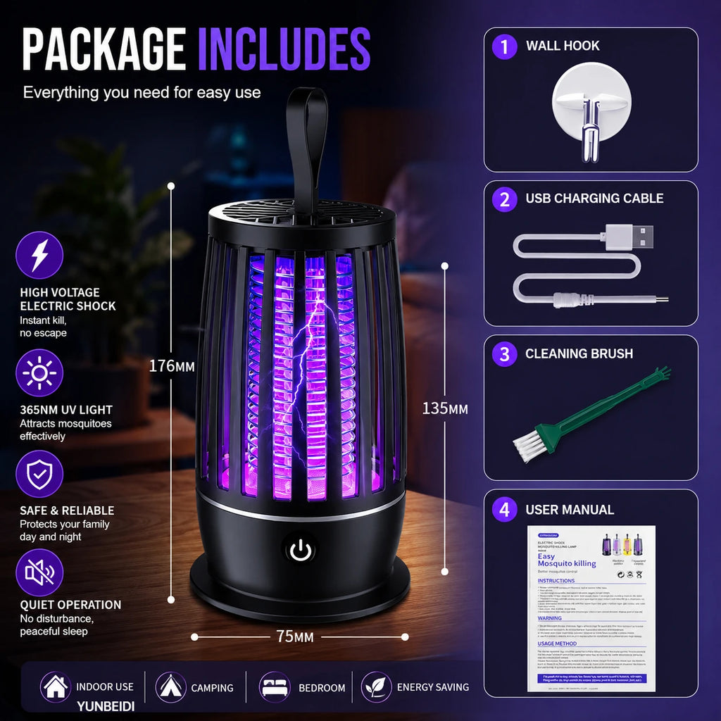 Mosquito Killer Lamp 2-In-1 UV Mosquito Killer Quiet Night Light USB Rechargeable Insect Killer Outdoor Mosquito Killer Lamp