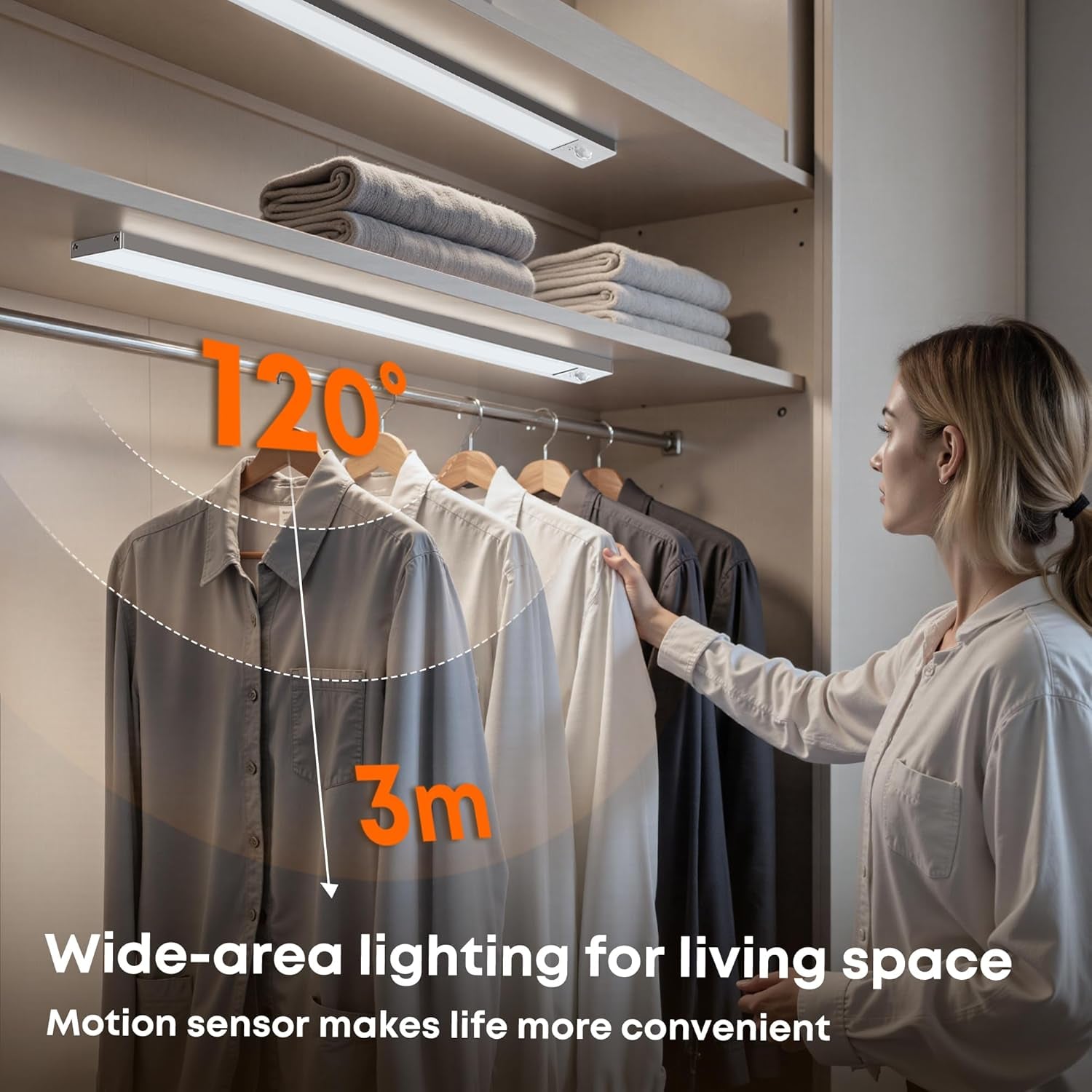 under Cabinet Dimmable Wardrobe Motion Sensor Lights 40Cm 2200Mah | 6500K,USB-C Rechargeable,4 Modes,Magnetic Stick Wireless,Under Counter Cupboard Kitchen Lights Indoor for Shelf Closet 1P