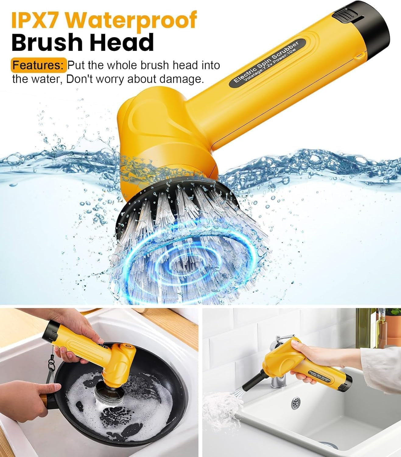 Electric Scrubber Handheld 5000 Mah Battery Cleaning Brush | 5 Brush Heads, 3 Speeds, 600 RPM, 2 Replaceable Batteries, Power Spin Scrubbing Brush for Kitchen, Sink, Dish, Window