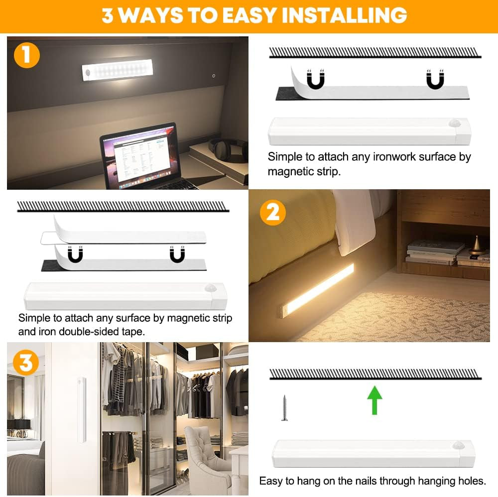 Motion Sensor Lights Rechargeable 40 Leds Wireless Dimming Indoor Night Light, Auto On/Off with Magnetic Stickers for Stick-On Anywhere for Stairs,Under Cabinet,Closet,Room, Wardrobe (6000K, 1 Pack)