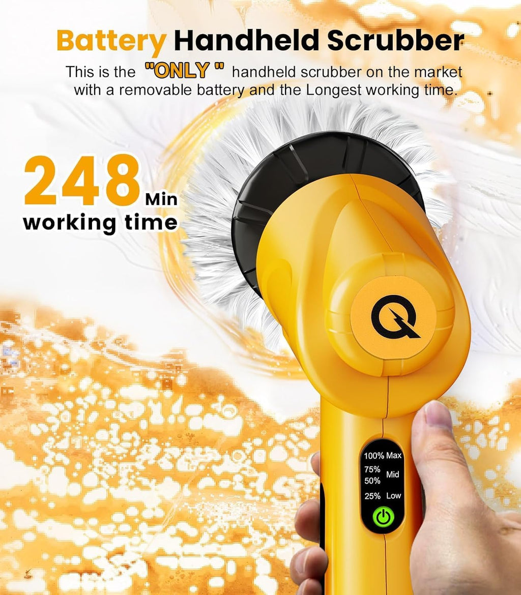 Electric Scrubber Handheld 5000 Mah Battery Cleaning Brush | 5 Brush Heads, 3 Speeds, 600 RPM, 2 Replaceable Batteries, Power Spin Scrubbing Brush for Kitchen, Sink, Dish, Window
