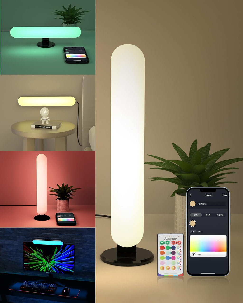 Smart Desk Lamp with Wifi APP Control - Compatible with Alexa and Google - Adjustable White and RGB Colors, Music Sync USB Bedside Lamp - Perfect for Bedroom, Gaming Lamp, Home Office
