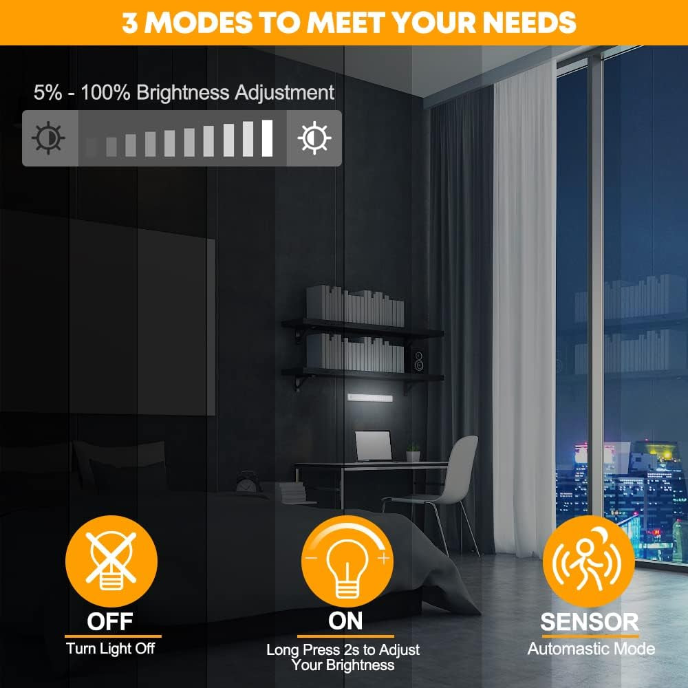 Motion Sensor Lights Rechargeable 40 Leds Wireless Dimming Indoor Night Light, Auto On/Off with Magnetic Stickers for Stick-On Anywhere for Stairs,Under Cabinet,Closet,Room, Wardrobe (6000K, 1 Pack)